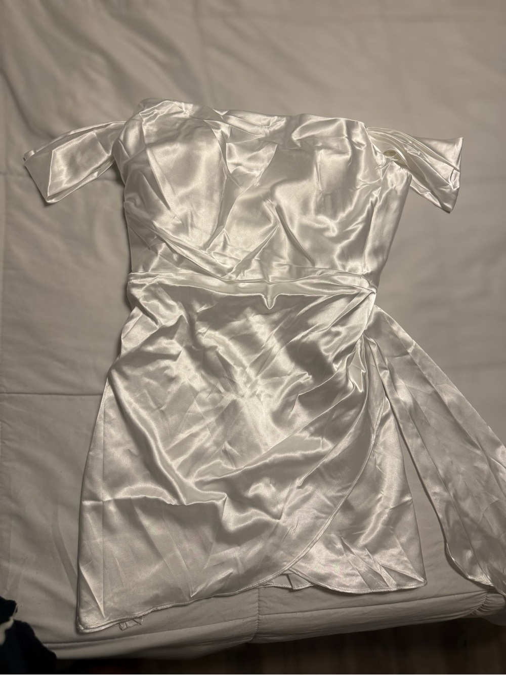 Satin Off-Shoulder White Mini Wedding Dress